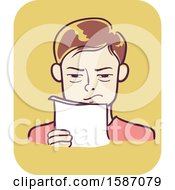 Poster, Art Print Of Man Squinting His Eyes While Reading Text On Paper