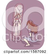 Clipart Of A Woman Crying And Hating Herself After Punching The Mirror Royalty Free Vector Illustration