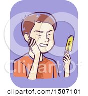 Clipart Of A Teenage Guy Holding His Teeth In Pain With Sensitivity To Eating An Ice Pop Royalty Free Vector Illustration
