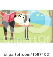 Poster, Art Print Of Dog Sitting On A Park Bench By A Reading Woman