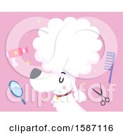 Clipart Of A Fancy Poodle Dog With Grooming Tools On Pink Royalty Free Vector Illustration