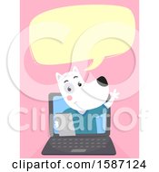 Clipart Of A Veterinarian Dog Talking And Emerging From A Laptop Royalty Free Vector Illustration
