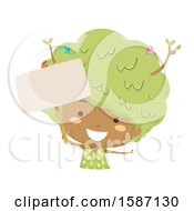 Clipart Of A Girl Tree Holding A Blank Sign Royalty Free Vector Illustration