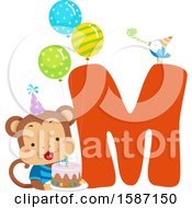 Poster, Art Print Of Birthday Animal Alphabet Letter M With A Monkey