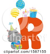 Poster, Art Print Of Birthday Animal Alphabet Letter R With A Rhino