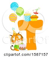Poster, Art Print Of Birthday Animal Alphabet Letter T With A Tiger