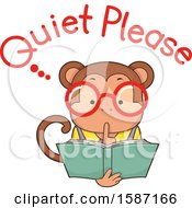 Poster, Art Print Of Reading Monkey Saying Quiet Please