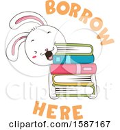 Poster, Art Print Of White Rabbit Holding A Stack Of Books With Borrow Here Text