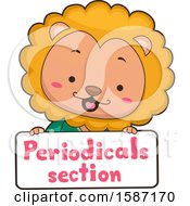 Clipart Of A Male Lion Over A Periodicals Section Sign Royalty Free Vector Illustration