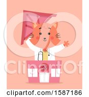 Poster, Art Print Of Ginger Veterinarian Cat Holding The Roof Of A Clinic
