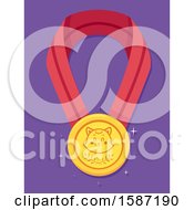 Poster, Art Print Of Gold Medal Ribbon With A Cat Face