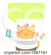 Poster, Art Print Of Ginger Cat Holding A Smart Phone And Talking