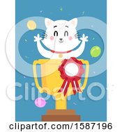 Poster, Art Print Of White Cat In A First Place Trophy Cup