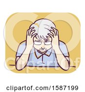 Clipart Of A Depressed Senior Man Holding His Head Royalty Free Vector Illustration