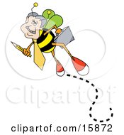 Busy Worker Bee Carrying A Pencil And A Briefcase On His Way To Work Clipart Illustration