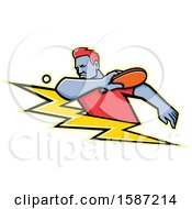 Poster, Art Print Of Ping Pong Player Over A Lightning Bolt