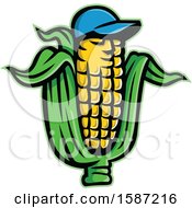 Poster, Art Print Of Corn On The Cob Mascot Wearing A Baseball Cap