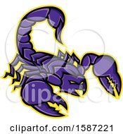 Poster, Art Print Of Tough Purple Scorpion Mascot With A Yellow Outline
