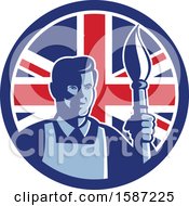 Clipart Of A Retro Male Artist With A Paintbrush In A Union Jack Flag Circle Royalty Free Vector Illustration by patrimonio
