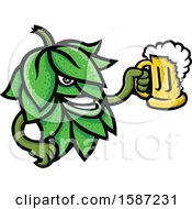 Beer Hop Mascot Holding A Beer Mug