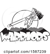 Clipart Of A Black And White Tomahawk With WARRIORS Team Text Royalty Free Vector Illustration