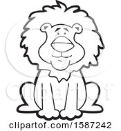 Clipart Of A Lineart Sitting Male Lion Mascot Royalty Free Vector Illustration by Johnny Sajem