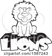 Poster, Art Print Of Black And White Sitting Male Lion Mascot On Text