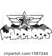 Poster, Art Print Of Black And White Winged Star Over Warriors Text