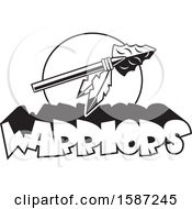 Clipart Of A Black And White Arrowhead With Feathers And Warriors Team Text Royalty Free Vector Illustration by Johnny Sajem