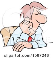 Poster, Art Print Of Cartoon White Business Man Daydreaming At His Desk
