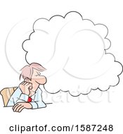 Poster, Art Print Of Cartoon White Business Man Daydreaming Under A Cloud At His Desk