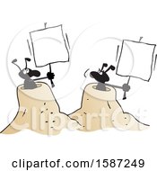 Poster, Art Print Of Black Ants Holding Blank Signs From Their Hills