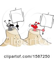 Poster, Art Print Of Black And Red Ants Holding Blank Signs From Their Hills