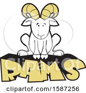 Clipart Of A Sitting Ram Mascot On Text Royalty Free Vector Illustration by Johnny Sajem
