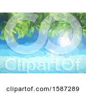 Poster, Art Print Of Painted Background Of The Ocean And Palm Tree Branches
