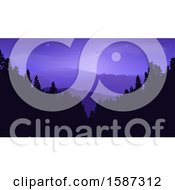 Clipart Of A Background Of A Full Oon Over Mountains At Night Royalty Free Vector Illustration
