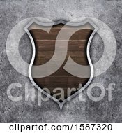 Clipart Of A 3d Wood And Metal Shield On Concrete Royalty Free Illustration by KJ Pargeter