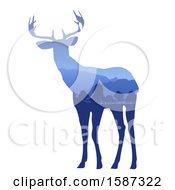 Poster, Art Print Of Blue Deer Silhouette With A Mountain Landscape On A White Background