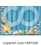 Poster, Art Print Of Blue Wood And Sea Shell Background