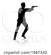 Poster, Art Print Of Silhouetted Actor Or Shooter With A Reflection Or Shadow On A White Background