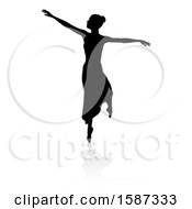 Poster, Art Print Of Silhouetted Ballerina With A Reflection Or Shadow On A White Background