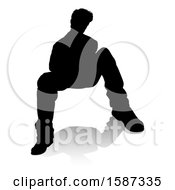 Clipart Of A Silhouetted Teenager With A Reflection Or Shadow On A White Background Royalty Free Vector Illustration by AtStockIllustration