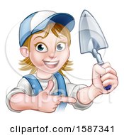 Clipart Of A Female Mason Holding A Trowel And Pointing Royalty Free Vector Illustration