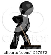 Poster, Art Print Of Black Clergy Man Cleaning Services Janitor Sweeping Floor With Push Broom