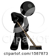 Poster, Art Print Of Black Clergy Man Cleaning Services Janitor Sweeping Side View