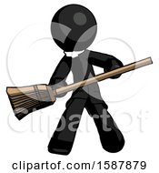 Poster, Art Print Of Black Clergy Man Broom Fighter Defense Pose