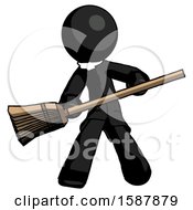 Black Clergy Man Broom Fighter Defense Pose