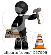 Poster, Art Print Of Black Clergy Man Under Construction Concept Traffic Cone And Tools