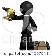 Poster, Art Print Of Black Clergy Man Holding Drill Ready To Work Toolchest And Tools To Right