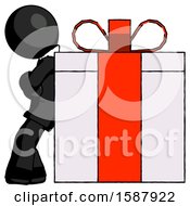 Poster, Art Print Of Black Clergy Man Gift Concept - Leaning Against Large Present